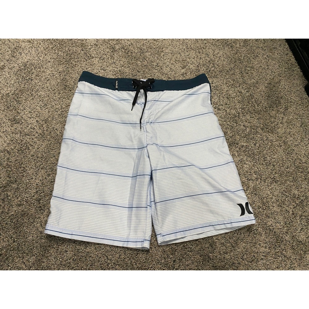 Hurley Board Shorts Striped Light Blue Navy Size 14/27 Boys